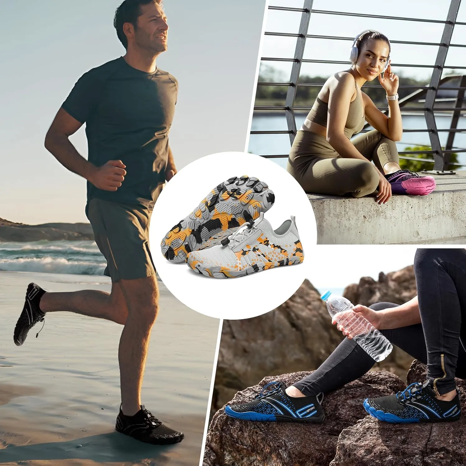ATHMILE Hiking Barefoot Water Shoes for Women Men Beach Swim Aqua Pool River Quick Dry Athletic Wide Toe Outdoor Sport Kayaking Boating Rock Climbing Yoga Lake