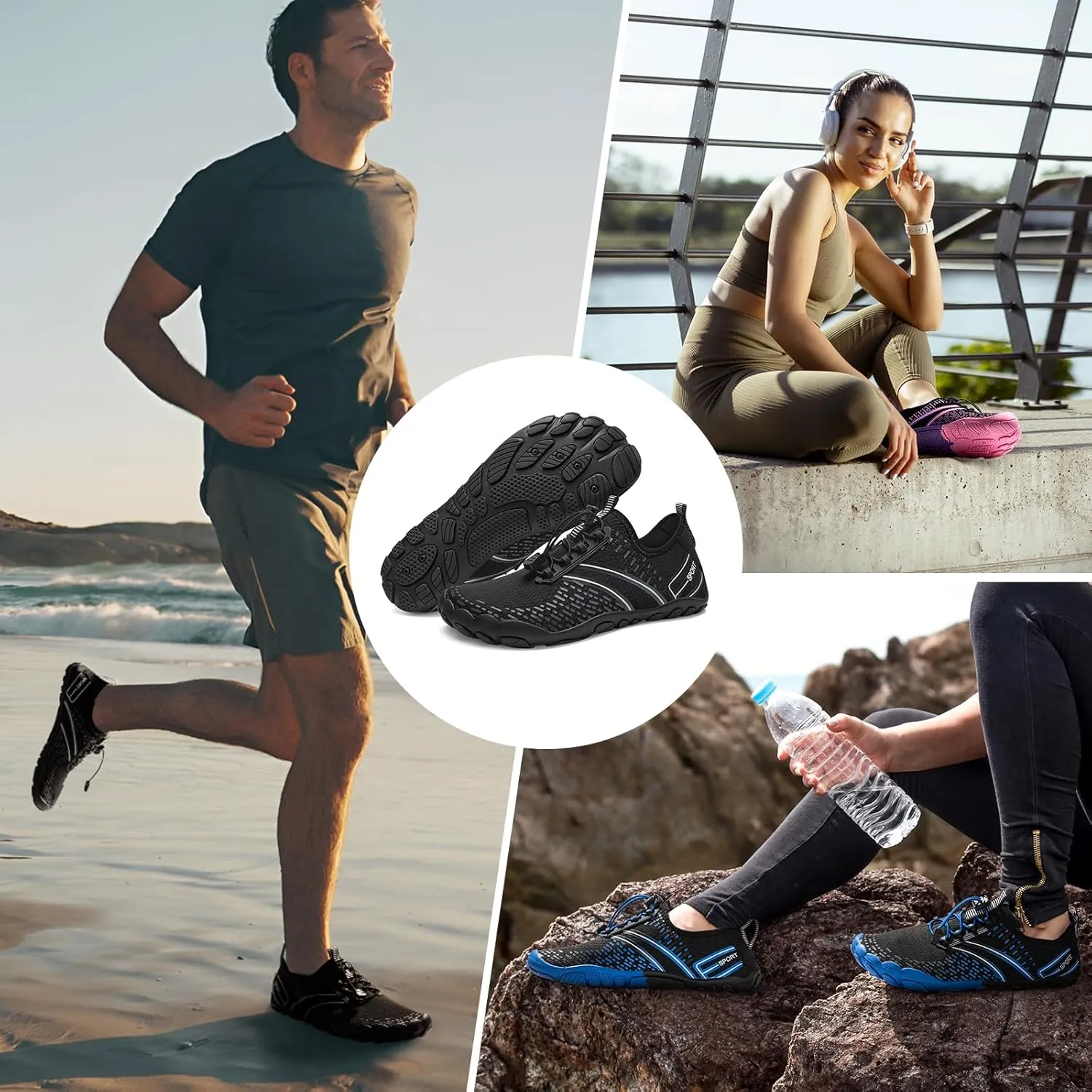 ATHMILE Hiking Barefoot Water Shoes for Women Men Beach Swim Aqua Pool River Quick Dry Athletic Wide Toe Outdoor Sport Kayaking Boating Rock Climbing Yoga Lake