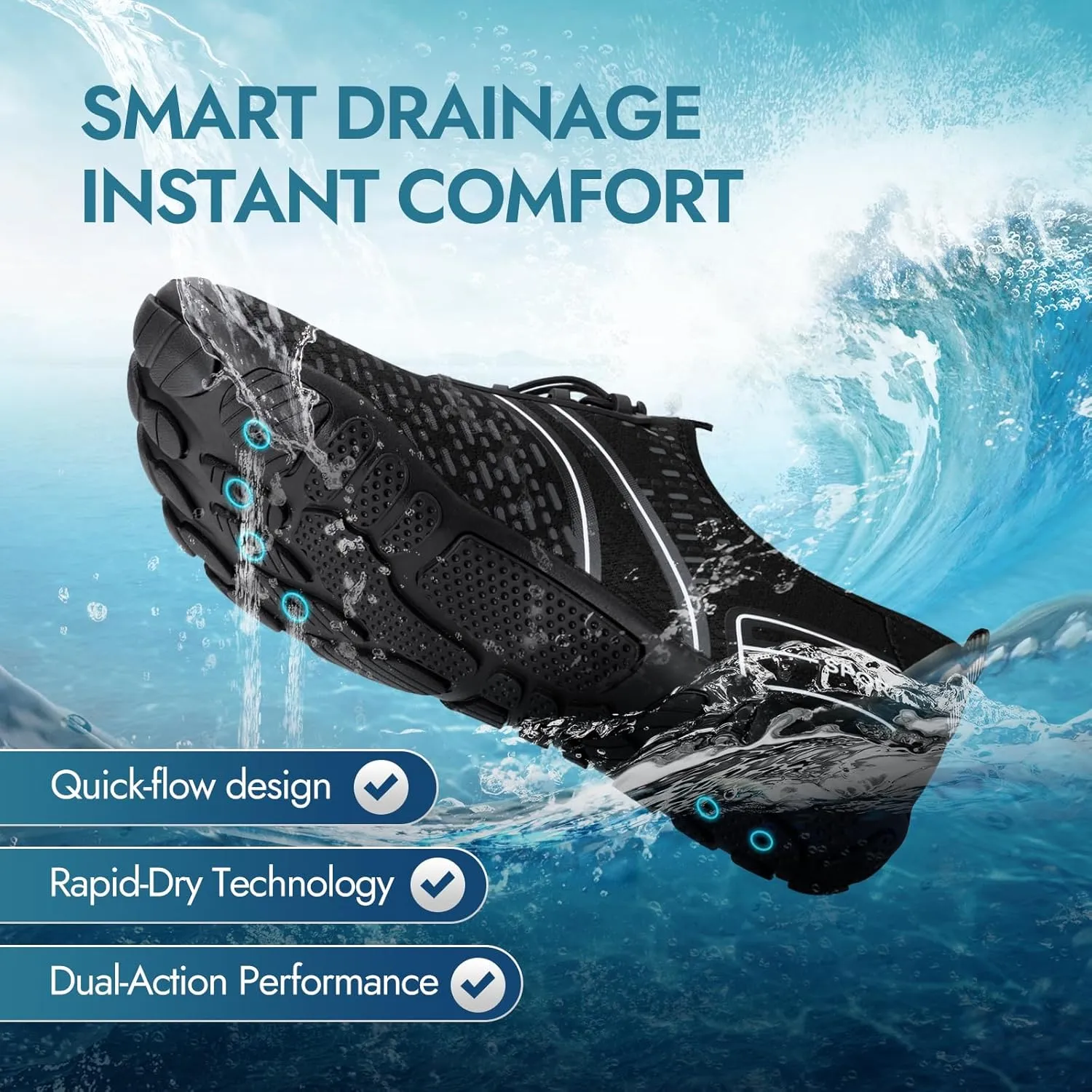 ATHMILE Hiking Barefoot Water Shoes for Women Men Beach Swim Aqua Pool River Quick Dry Athletic Wide Toe Outdoor Sport Kayaking Boating Rock Climbing Yoga Lake