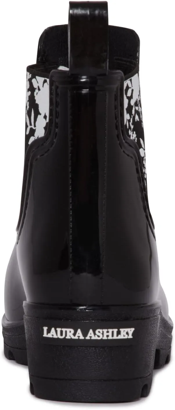 Laura Ashley Ladies Mid Cut Ankle Height Glossy Rain Boots, Lightweight Waterproof Booties for Women