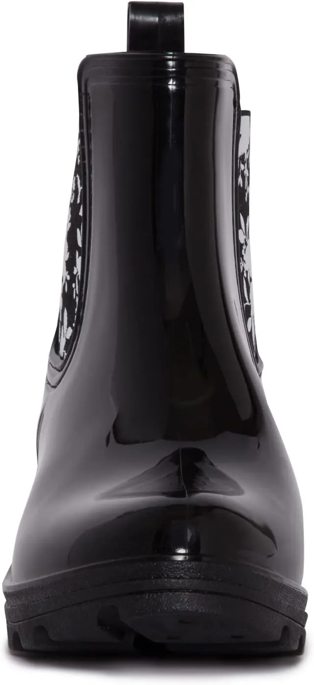 Laura Ashley Ladies Mid Cut Ankle Height Glossy Rain Boots, Lightweight Waterproof Booties for Women