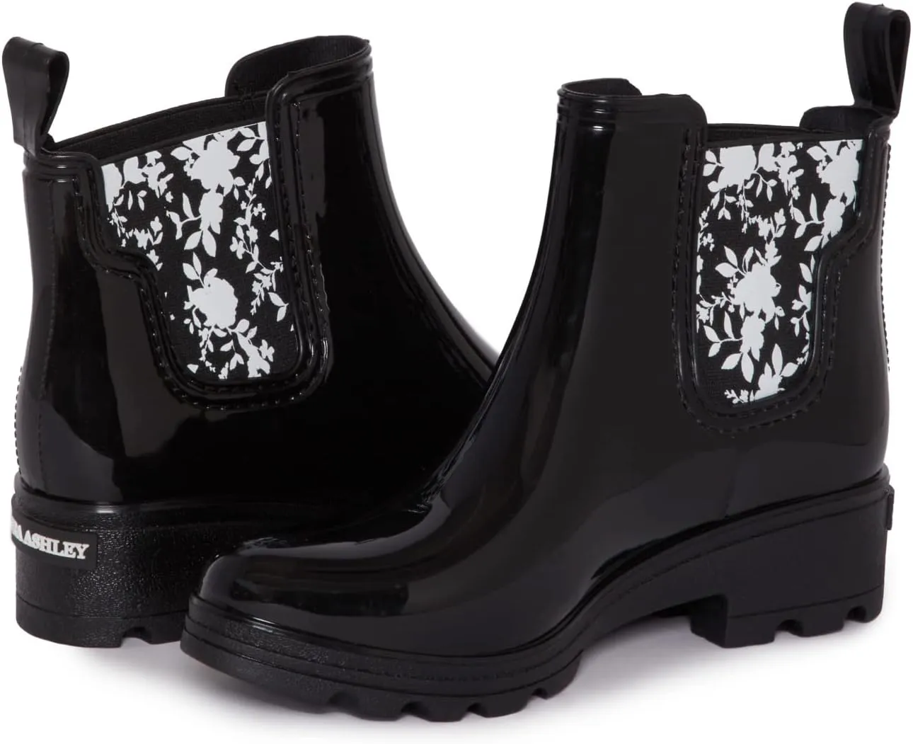 Laura Ashley Ladies Mid Cut Ankle Height Glossy Rain Boots, Lightweight Waterproof Booties for Women