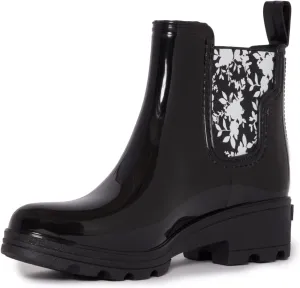 Laura Ashley Ladies Mid Cut Ankle Height Glossy Rain Boots, Lightweight Waterproof Booties for Women