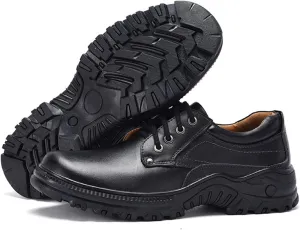 Men's Genuine Leather Platform Oxfords Round Toe Lace Up Comfort Breathable Non Slip Derby Shoes Dress Business Office Work Shoes