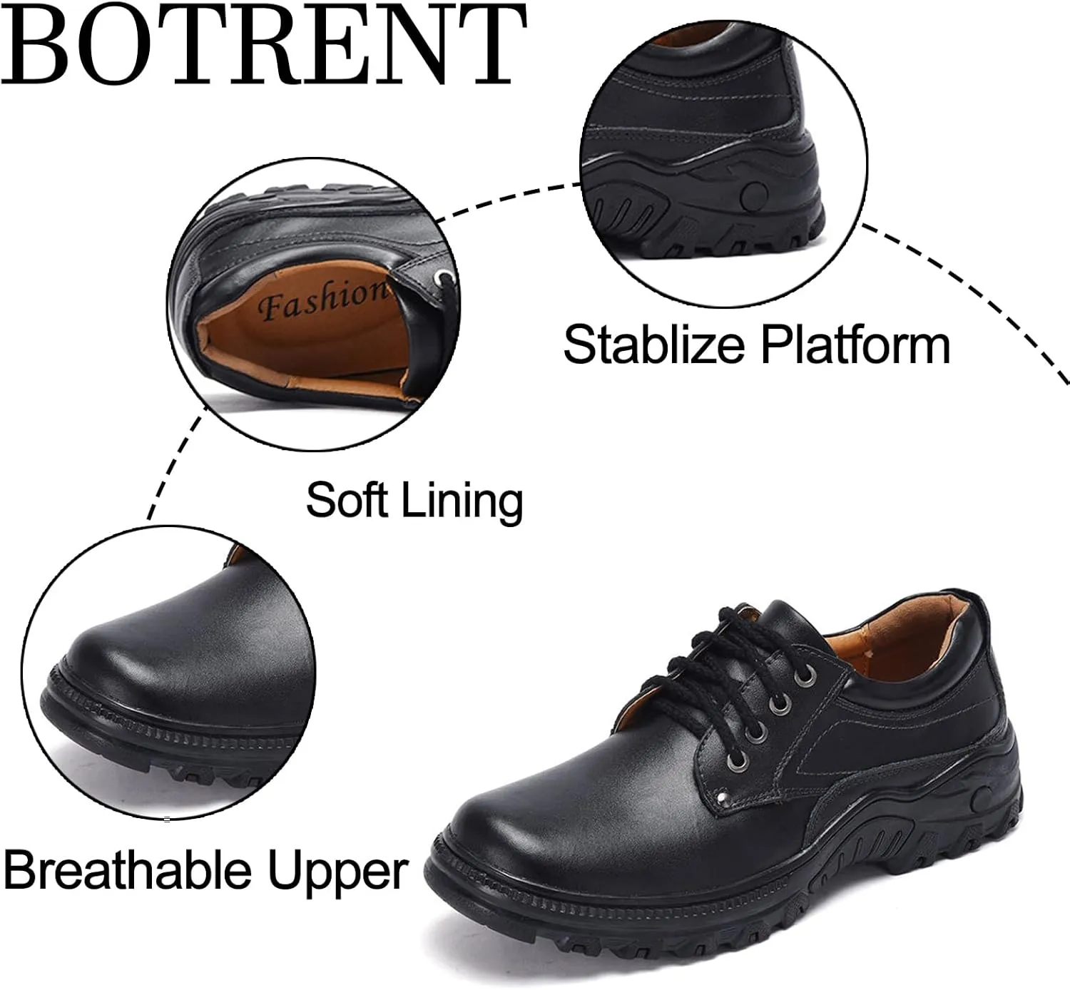 Men's Genuine Leather Platform Oxfords Round Toe Lace Up Comfort Breathable Non Slip Derby Shoes Dress Business Office Work Shoes