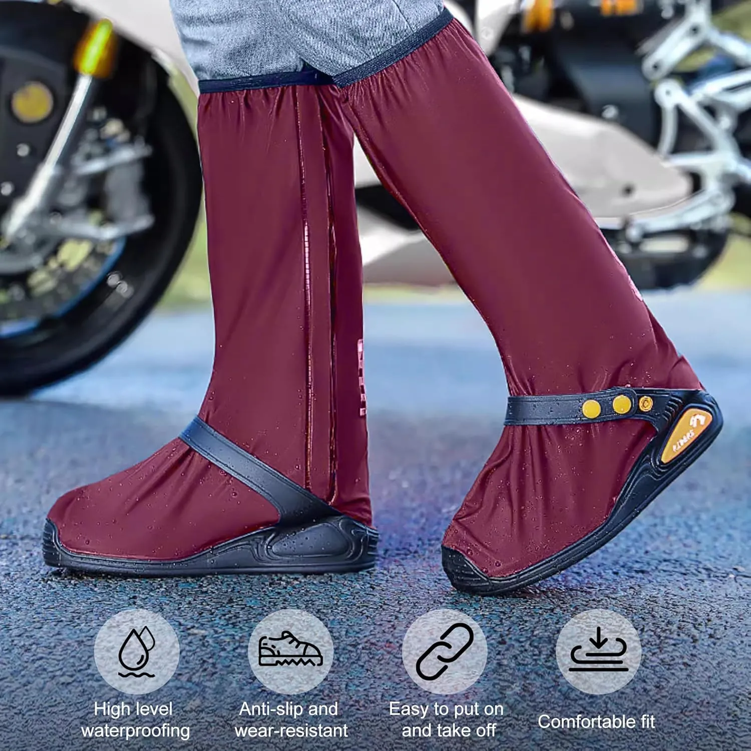 Rain Shoe Covers Waterproof Rain Boot Shoe Cover for Men and Women (Purplish Red, XL)