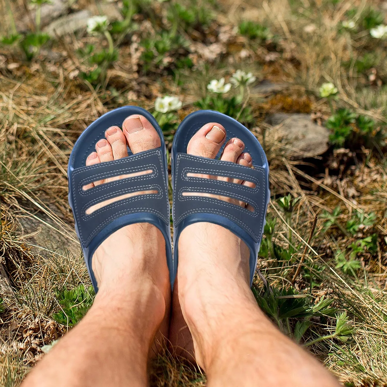 Roxoni Slide Sandals for Men | Open Toe Slip-On | Waterproof Rubber for Beach, Pool, Gym, Travel Wear