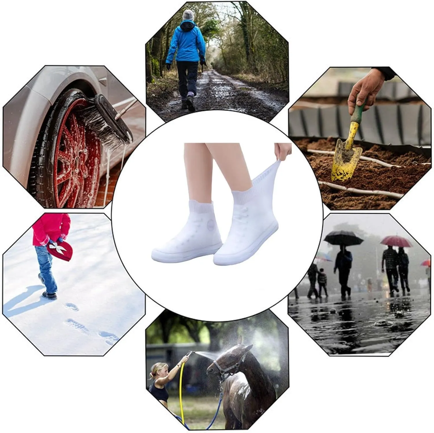 Waterproof Shoe Covers, Reusable Non Slip Rubber Rain Shoe Cover Cycling Shoe Protectors Outdoor with Non-Slip Sole,Women Men TPE Rubber Sole Overshoes Protectors for Cycling Camping Travel